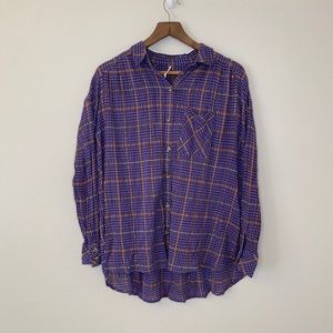 Free People purple plaid oversized button up shirt